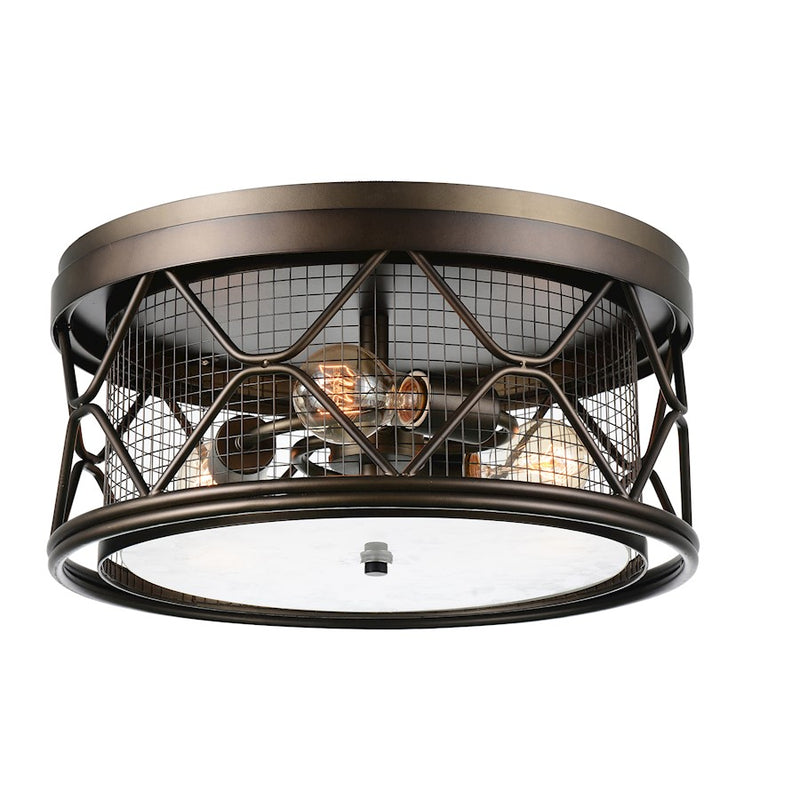 CWI Lighting Kali 3 Light Cage Flush Mount, Light Brown/Frosted