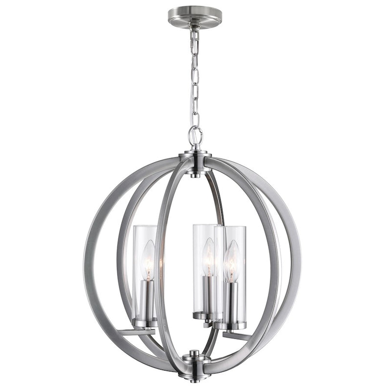 CWI Lighting Elton 3 Light Chandelier, Satin Nickel/Clear