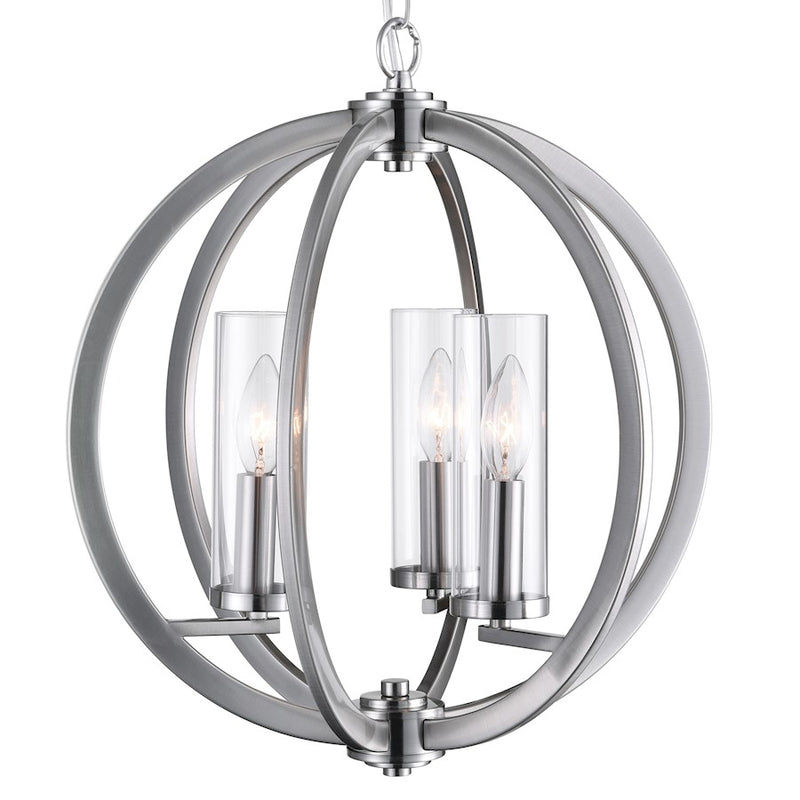 CWI Lighting Elton 3 Light Chandelier, Satin Nickel/Clear