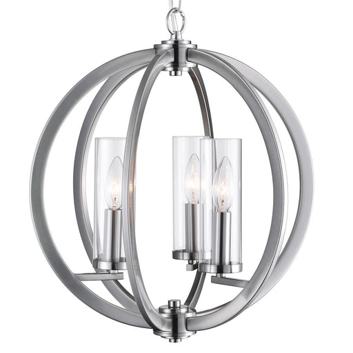 CWI Lighting Elton 3 Light Chandelier, Satin Nickel/Clear
