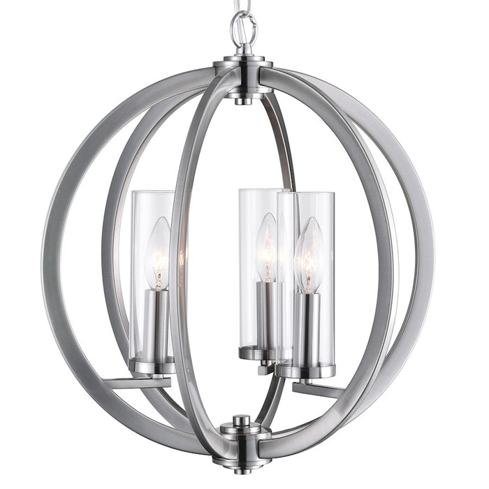 CWI Lighting Elton 3 Light Chandelier, Satin Nickel/Clear