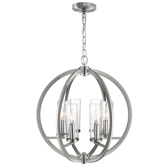 CWI Lighting Elton 6 Light Chandelier, Satin Nickel/Clear