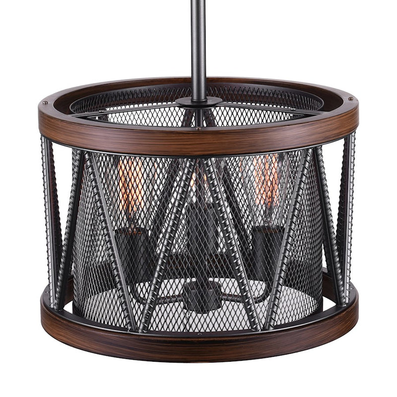 CWI Lighting Parsh 3 Light Drum Shade Chandelier, Pewter