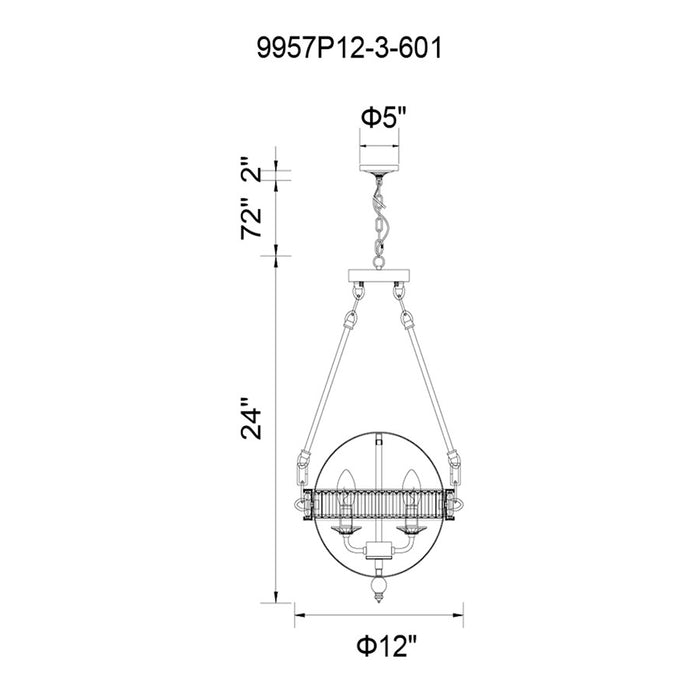 CWI Lighting Arkansas 3 Light Mini Chandelier, Chrome