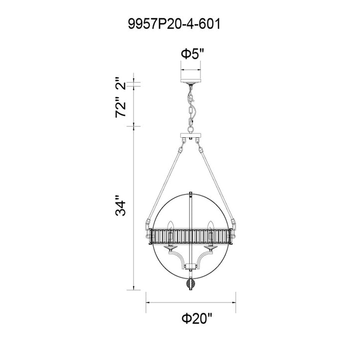 CWI Lighting Arkansas 20" 4 Light Chandelier, Chrome