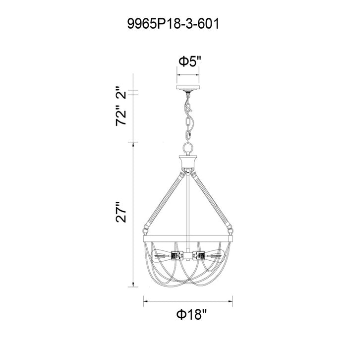 CWI Lighting Parana 3 Light Down Chandelier, Chrome