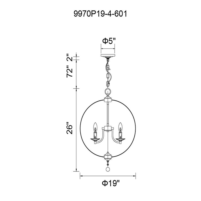 CWI Lighting Esia 4 Light Chandelier, Chrome