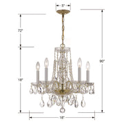 Crystorama Traditional Crystal 18in 5-Light Mini Chandelier | Classic Polished Brass and Clear Hand Cut Crystal | Dining Room | Model 1061-PB-CL-MWP
