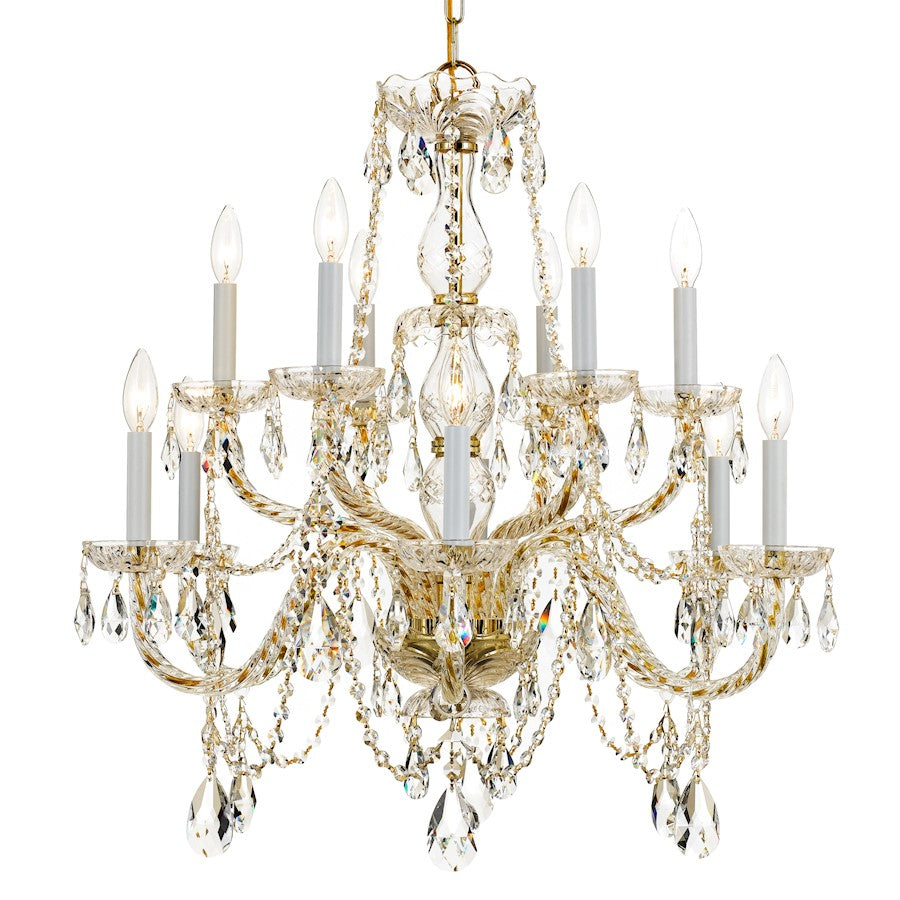 Crystorama Traditional Crystal 12 Light Chandelier, Brass/Clear