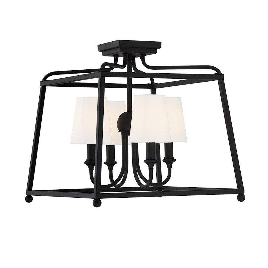 Crystorama Sylvan 4 Light Semi Flush Mount, Black Forged/Ivory