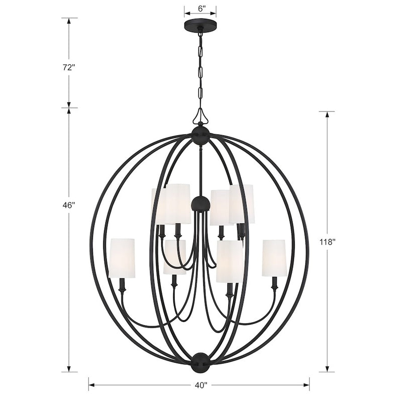 Crystorama Sylvan 8 Light Chandelier, Black Forged/Ivory