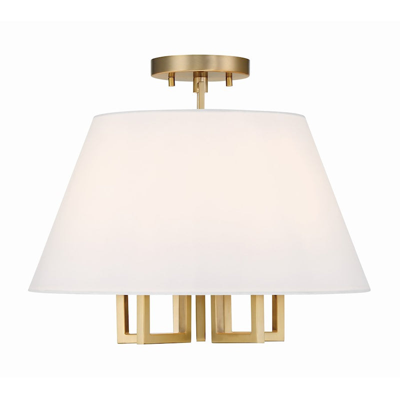 Crystorama Westwood 5 Light Semi Flush Mount, Gold/White