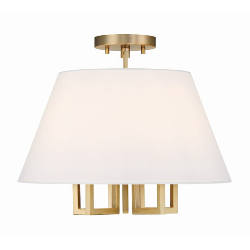 Crystorama Westwood 5 Light Semi Flush Mount, Gold/White