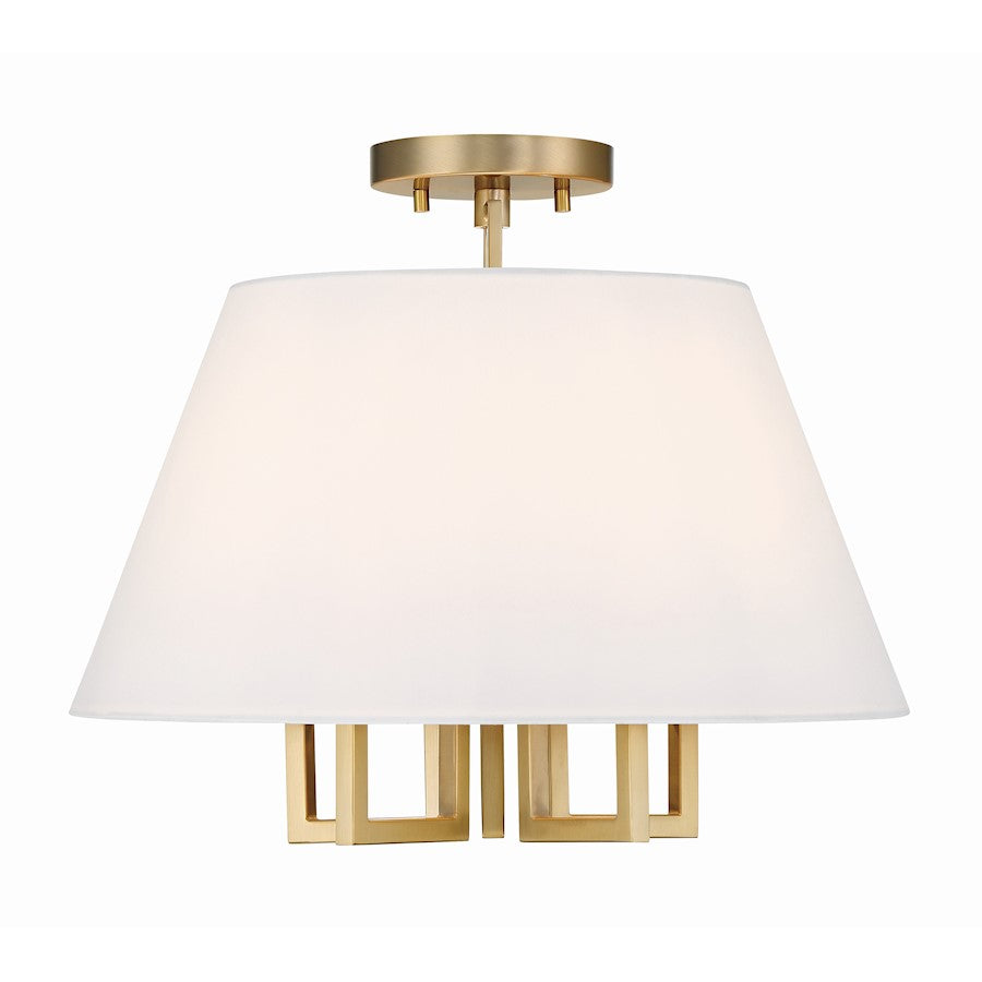 Crystorama Westwood 5 Light Semi Flush Mount, Gold/White