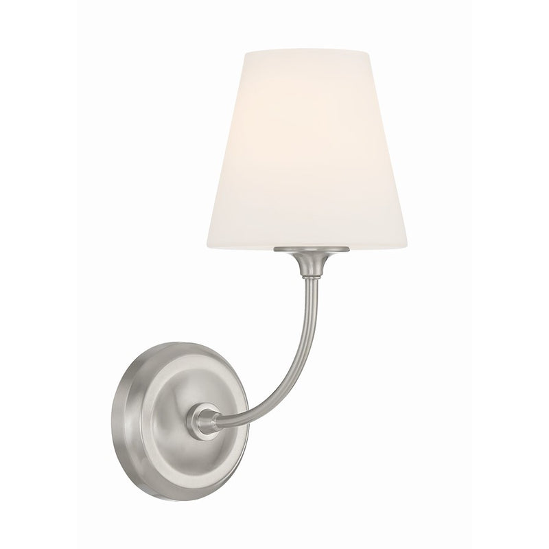 Crystorama Sylvan 1 Light Wall Mount, Brushed Nickel/White