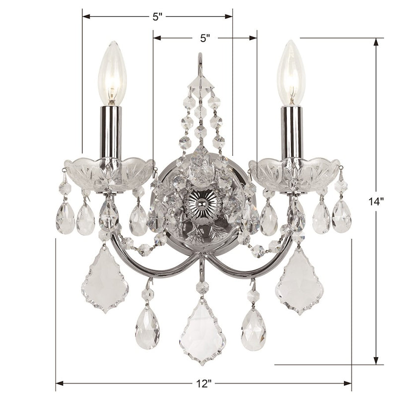 Crystorama Imperial 2 Light Clear Crystal Chrome Sconce