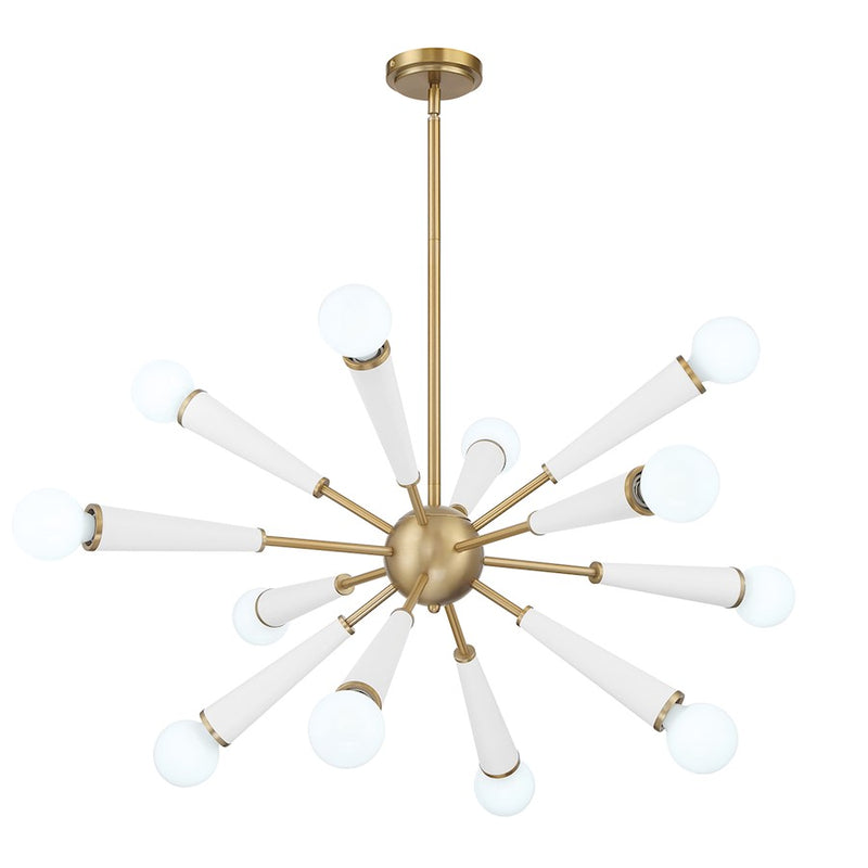 Crystorama Zodiac 12 Light Chandelier, Aged Brass/Matte White