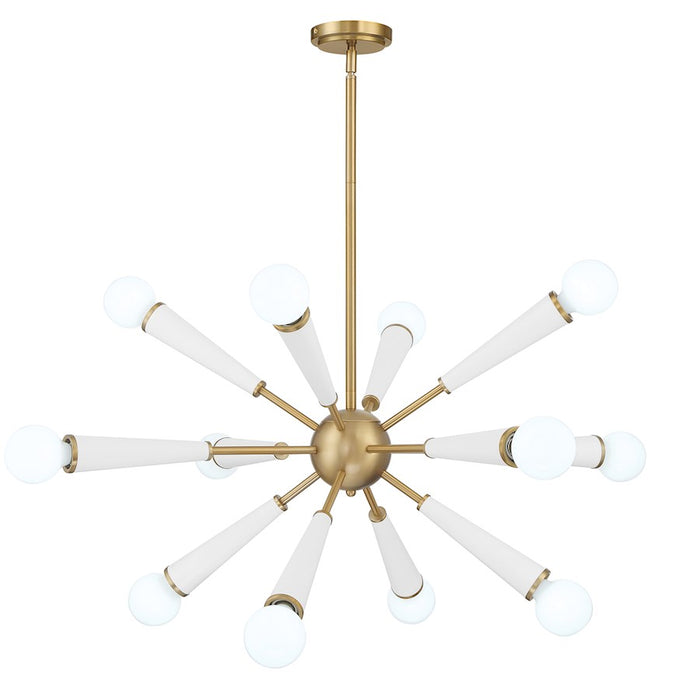 Crystorama Zodiac 12 Light Chandelier, Aged Brass/Matte White
