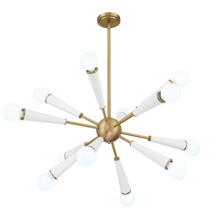Crystorama Zodiac 12 Light Chandelier, Aged Brass/Matte White