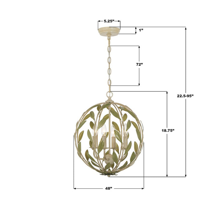 Crystorama Broche 4 Light 16" Chandelier, Champagne Green Tea