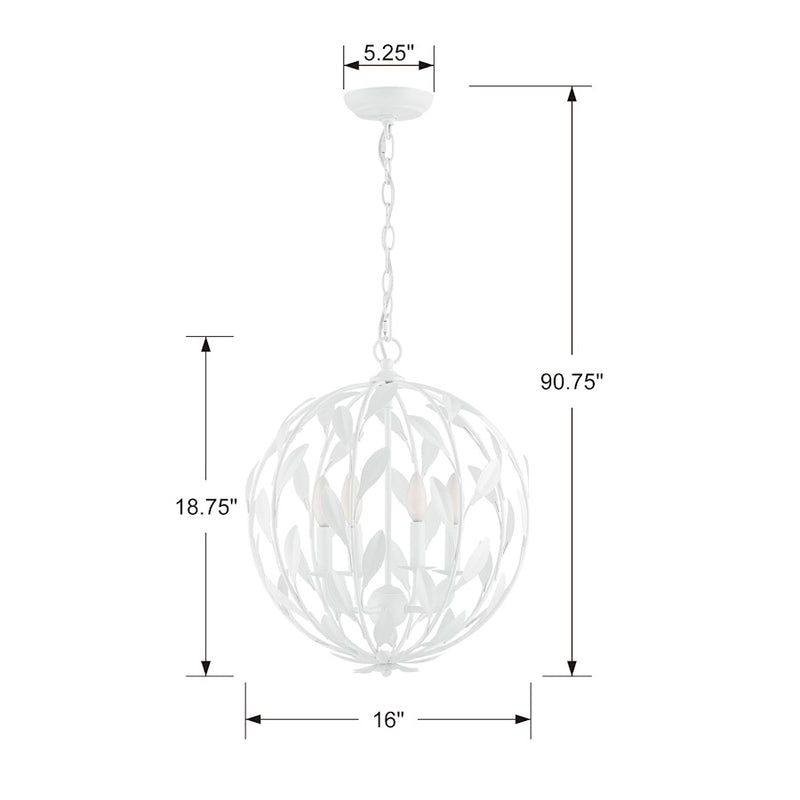 Crystorama Broche Chandelier, Matte White