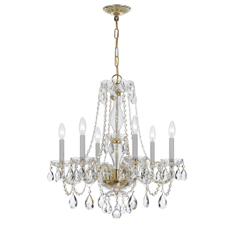 Crystorama Traditional Crystal 6 Light Chandelier, Polished Brass