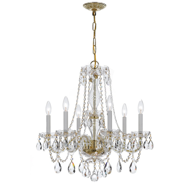 Crystorama Traditional Crystal 6 Light Chandelier, Polished Brass