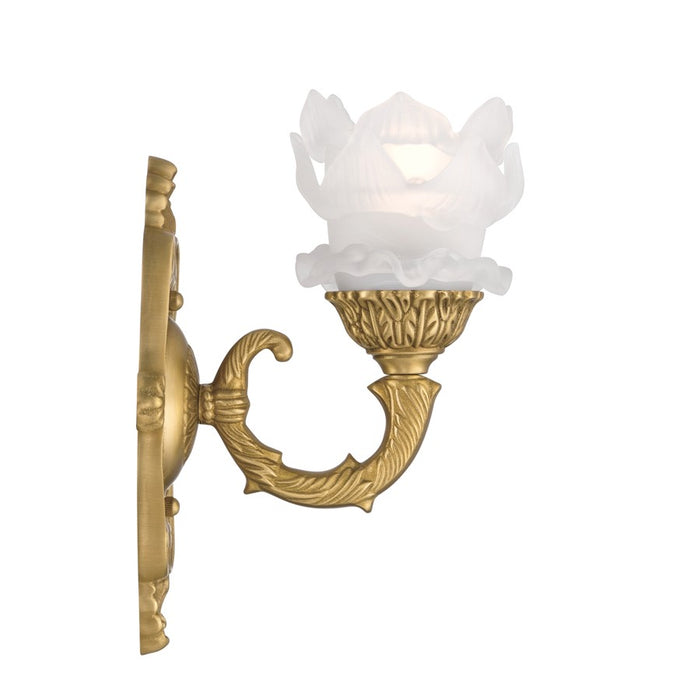 Crystorama Mayfield 1 Light 5.25" Sconce, Aged Brass/Frosted