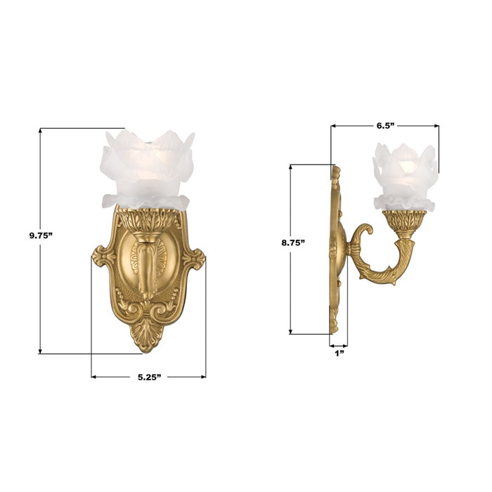 Crystorama Mayfield 1 Light 5.25" Sconce, Aged Brass/Frosted
