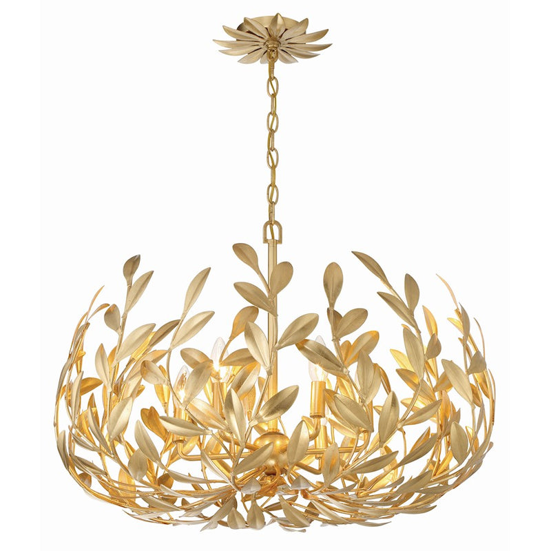 Crystorama Broche 6 Light 27" Chandelier, Antique Gold