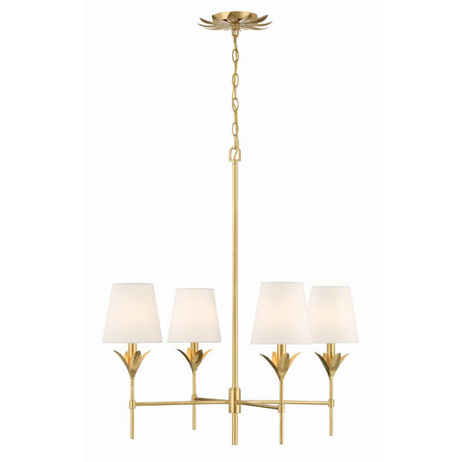 Crystorama Broche 4 Light Chandelier, Antique Gold/White