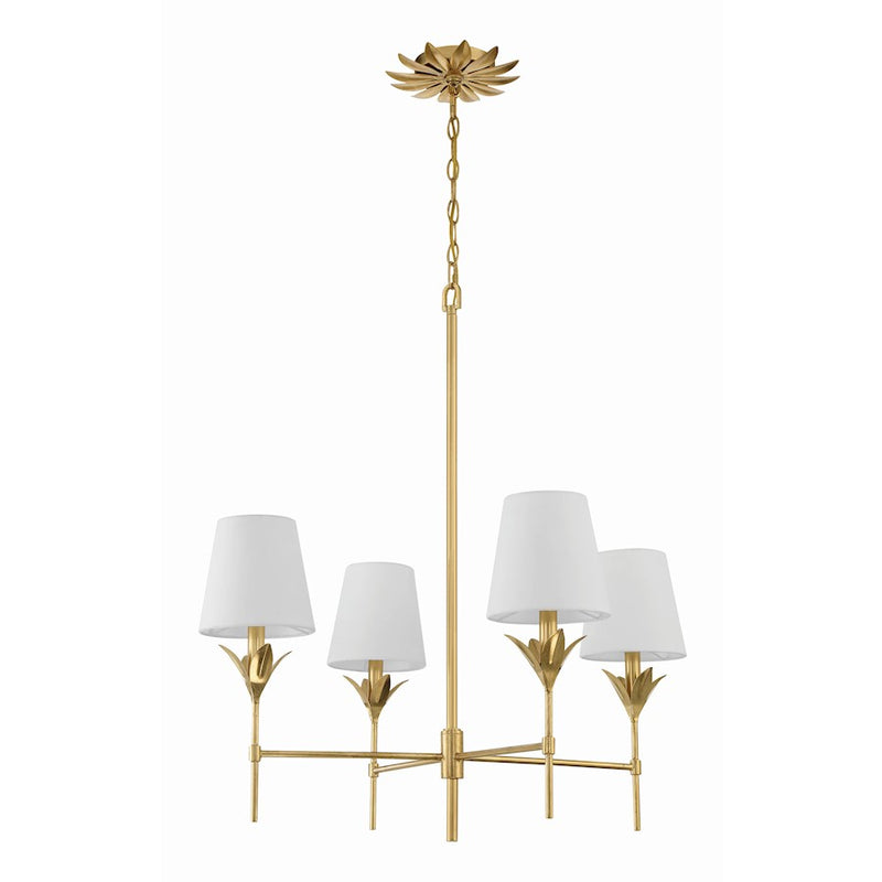 Crystorama Broche 4 Light Chandelier, Antique Gold/White