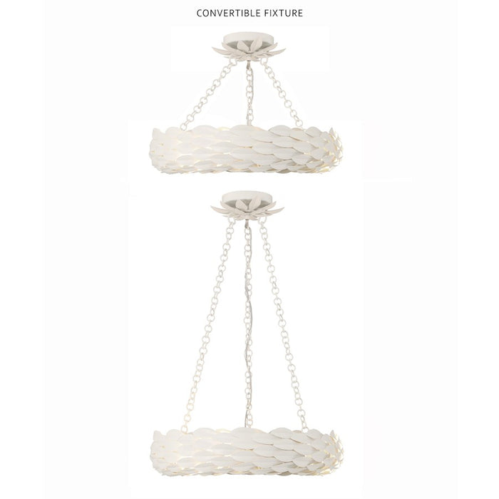 Crystorama Broche 6 Light Chandelier, Matte White