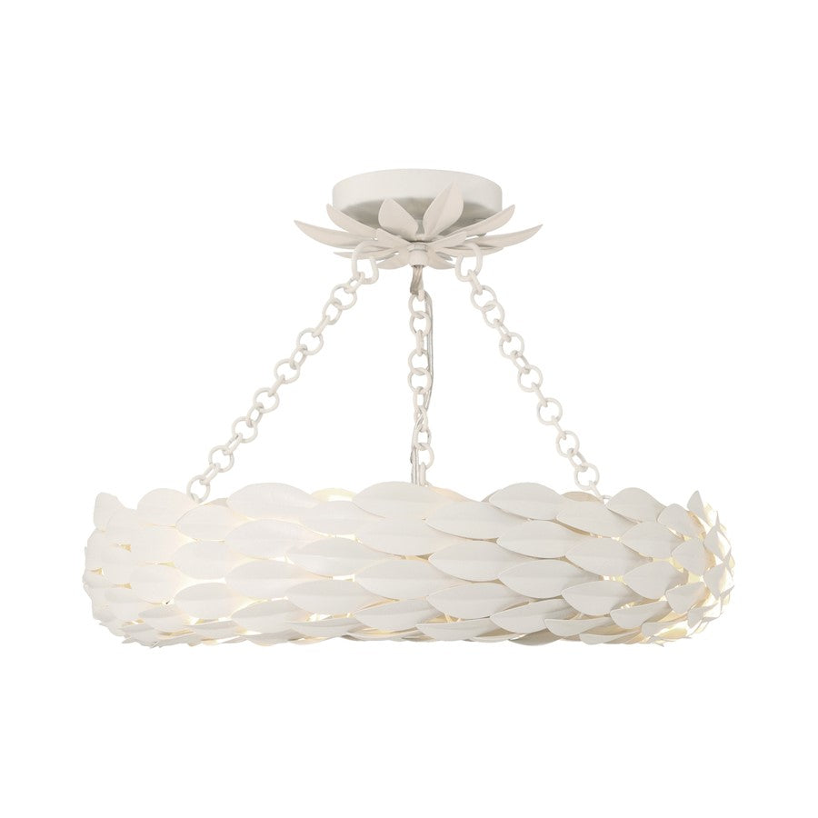 Crystorama Broche 6 Light Semi Flush Mount, Matte White