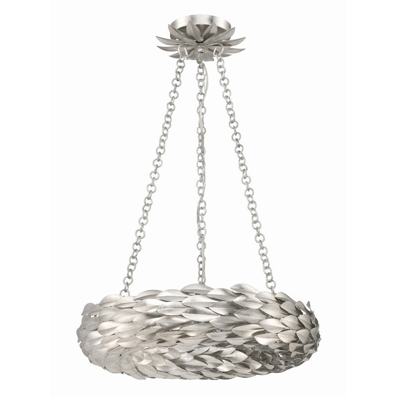 Crystorama Broche 6 Light Chandelier, Antique Silver