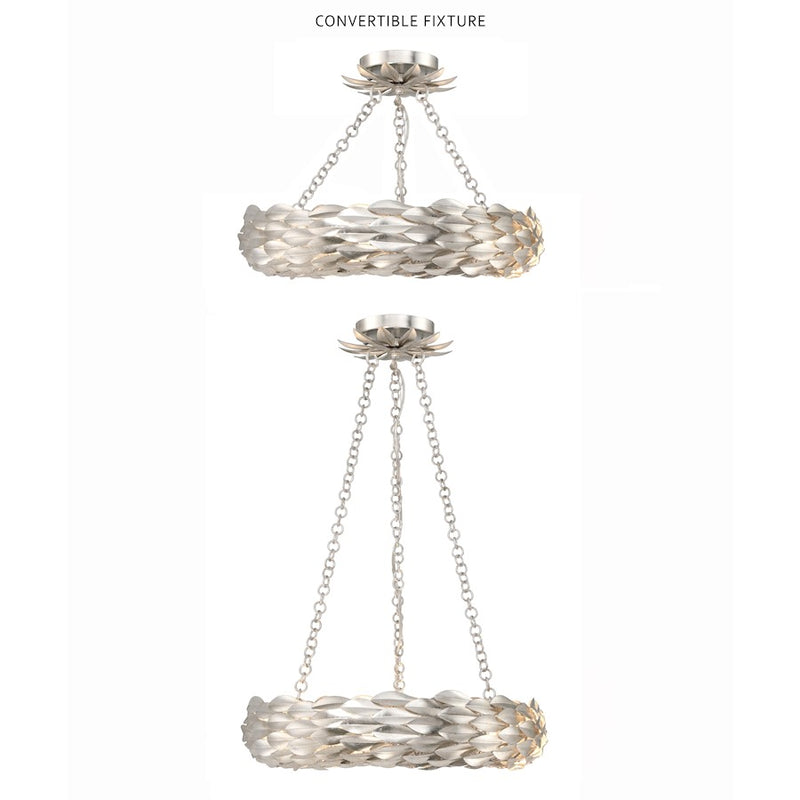 Crystorama Broche 6 Light Chandelier, Antique Silver