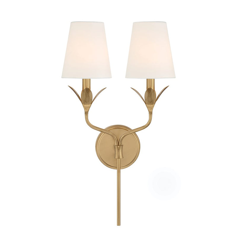 Crystorama Broche 2 Light Sconce, Antique Gold/White