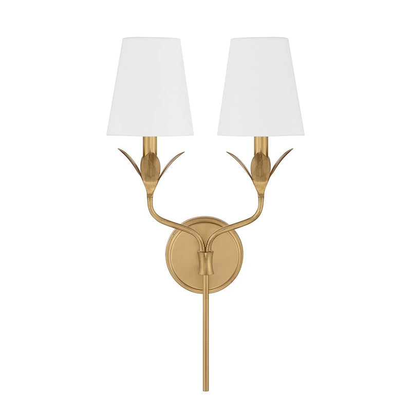 Crystorama Broche 2 Light Sconce, Antique Gold/White