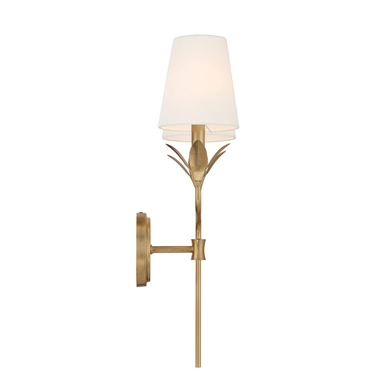 Crystorama Broche 2 Light Sconce, Antique Gold/White