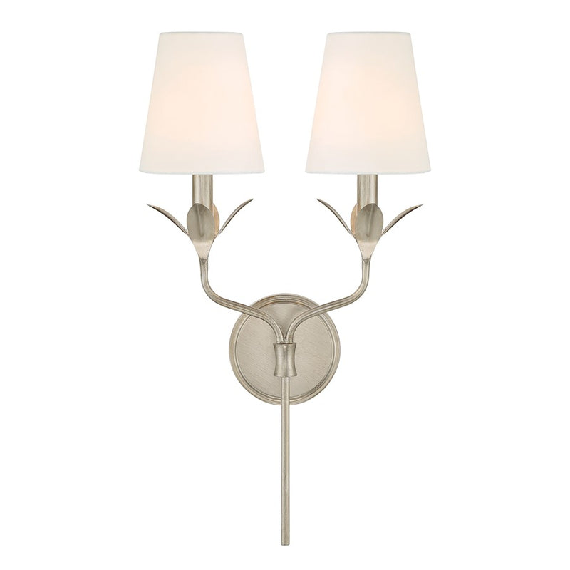 Crystorama Broche 2 Light Armed Sconce, Antique Silver/White