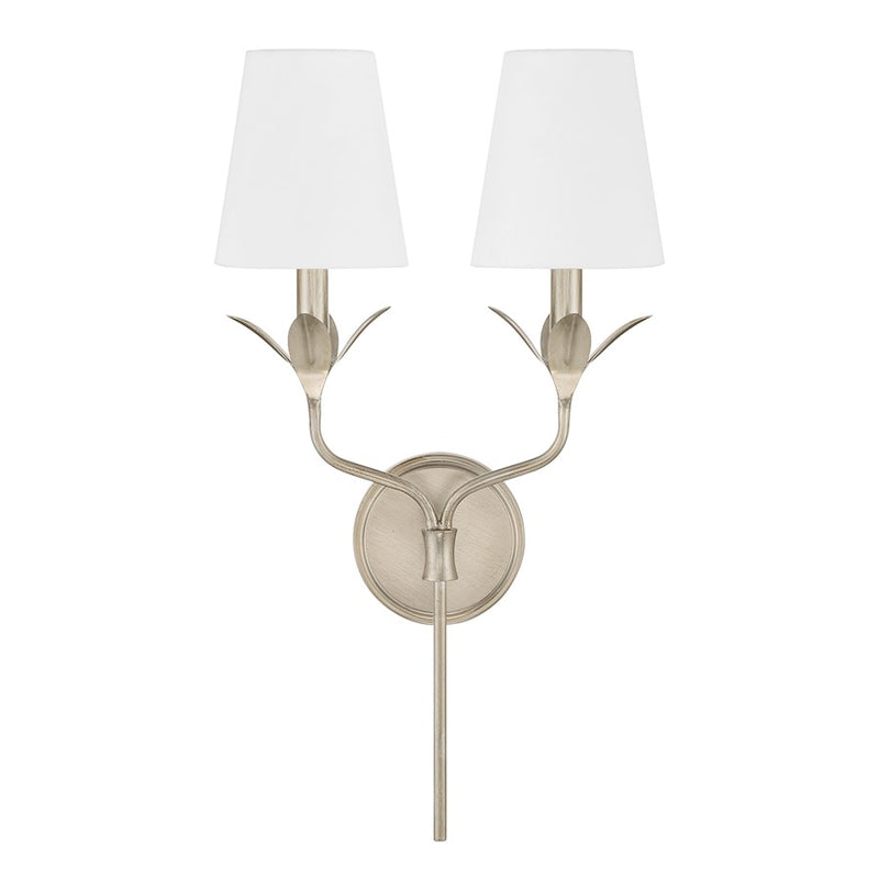 Crystorama Broche 2 Light Armed Sconce, Antique Silver/White