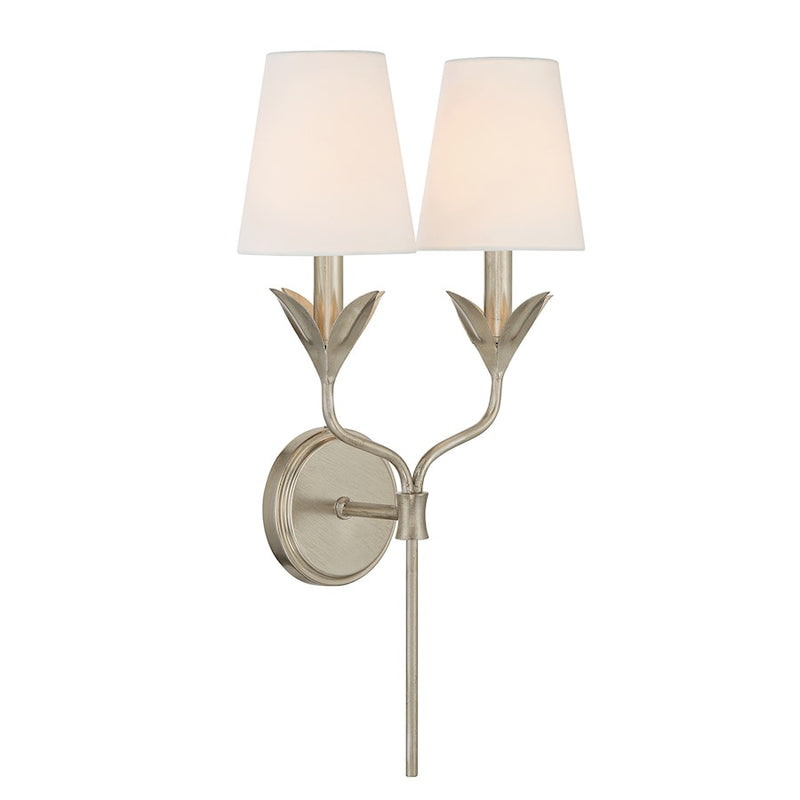 Crystorama Broche 2 Light Armed Sconce, Antique Silver/White