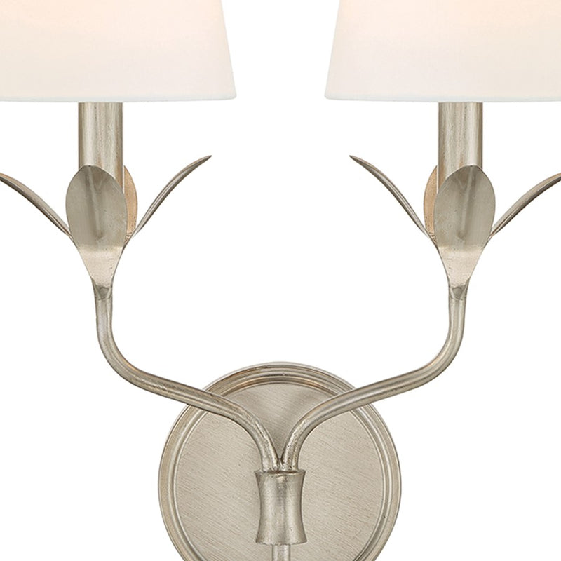 Crystorama Broche 2 Light Armed Sconce, Antique Silver/White