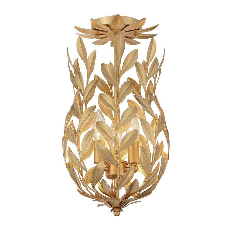 Crystorama Broche 3 Light Semi Flush Mount, Antique Gold