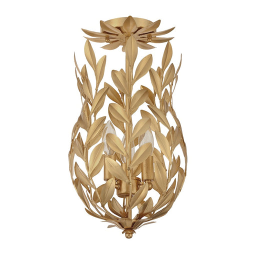 Crystorama Broche 3 Light Semi Flush Mount, Antique Gold