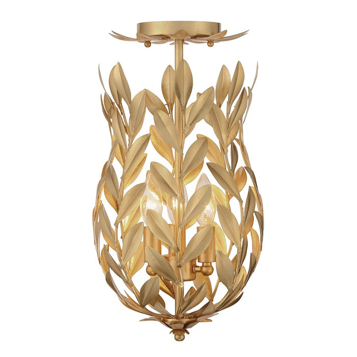 Crystorama Broche 3 Light Semi Flush Mount, Antique Gold
