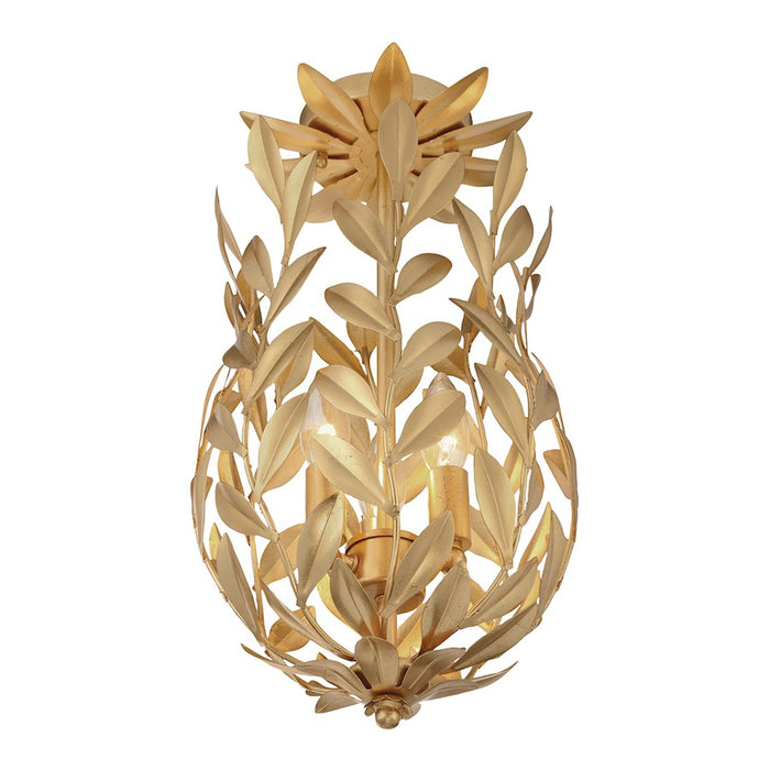 Crystorama Broche 3 Light Semi Flush Mount, Antique Gold