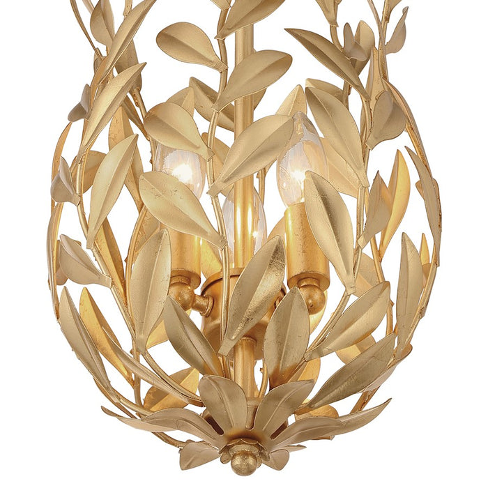 Crystorama Broche 3 Light Semi Flush Mount, Antique Gold