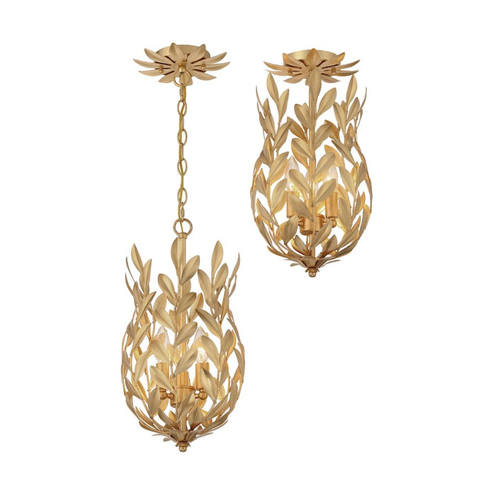 Crystorama Broche 3 Light Semi Flush Mount, Antique Gold
