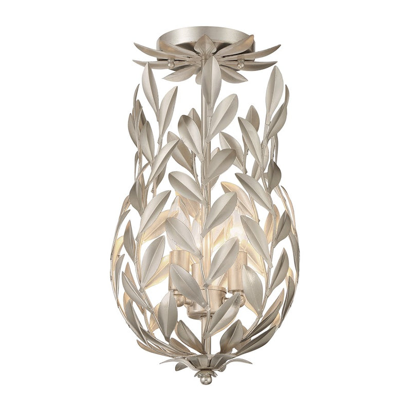 Crystorama Broche 3 Light Semi Flush Mount, Antique Silver